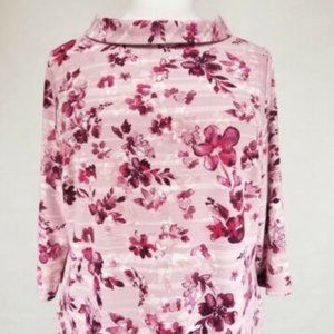 Talbots Pink Floral Print 3/4 Sleeve Vintage Top